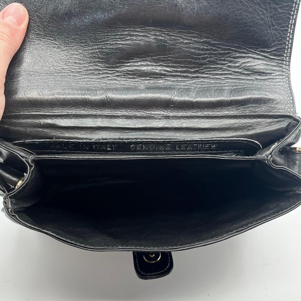 Vintage Lord & Taylor Made in Italy Black Genuine Leather Crossbody Shoulder Bag - Picture 3 of 7